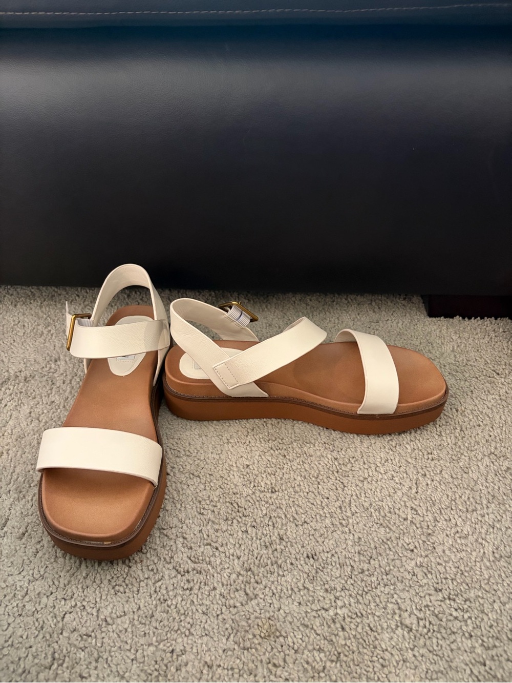Steve Madden Cream Strap Platform Sandals with Tan Footbed